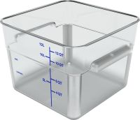 CARL-1195407 12 Qt. Square Food Storage Container (Clear w/Blue Print) - Squares Series