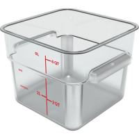 CARL-1195207 6 Qt. Square Food Storage Container (Clear w/Red Print) - Squares Series