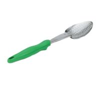 VOLL-6414270 13-13/16" Perforated Heavy Duty Spoon (Green Handle) - Ergo Grip